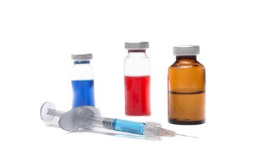 Injection ampule and disposable syringe show medicine concept