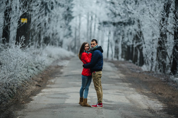 couple walking on a winter park