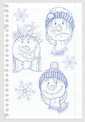 snowman's face on sheet of paper