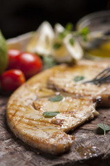 Grilled sword fish steak slices 