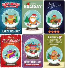 Vintage Christmas poster design set