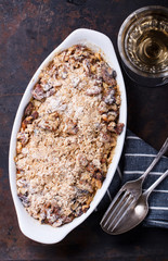 Crumble pumpkin.Appetizer. glass of white wine.selective focus