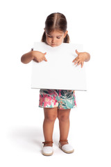 Full length portrait of a happy little girl on white background