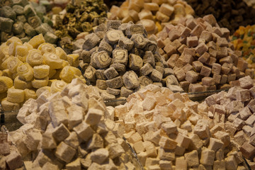 Turkish Delight, nougat and baklava for sale in the spice market, Istanbul
