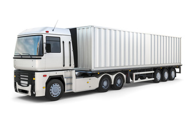 Isolated semi-trailer truck on white background