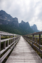 Fototapeta na wymiar Wood bridge in Khao Sam Roi Yod National Park, Thailand.