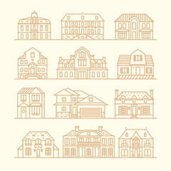 Big set houses icons elements vector linear style