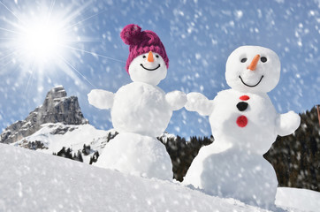 Pair of funny snowmen