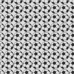 Seamless vector pattern, grey symmetrical background with elements of black soccer balls