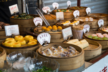 Oriental Asian desserts sold at night street market in  China