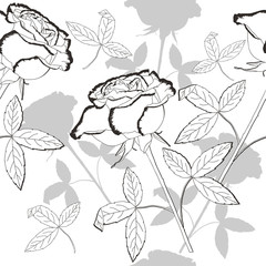 Seamless pattern with  black and white flowers