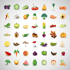 Fruits And Vegetables Set - Isolated On Background - Vector Illustration, Graphic Design. For Web, Websites, Print, Presentation Templates, Mobile Applications And Promotional Materials