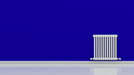 Radiator on a wall in an empty room, render 3D