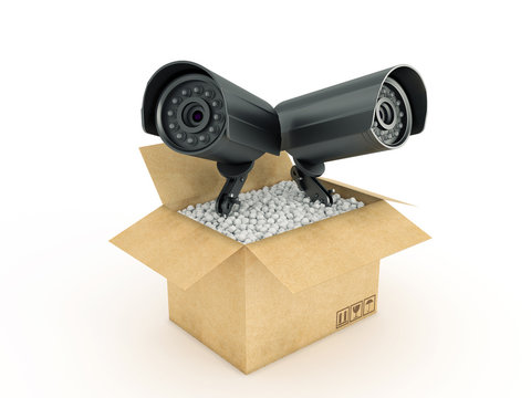 Surveillance Camera in cardboard box