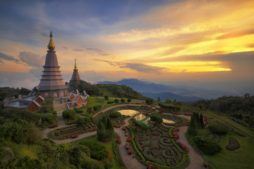 Landscape of two pagoda on the top of Inthanon mountain