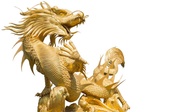 Giant golden Chinese dragon on isolate background