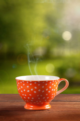 a cup of coffee or tea on garden background