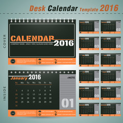 Desk calendar 2016 vector design template for new yea ,company,office .illustration