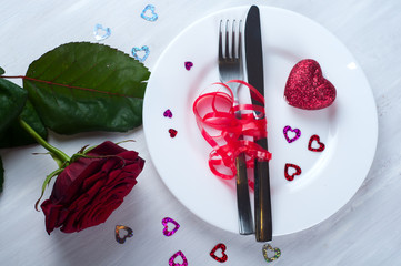 Romantic table setting  with rose