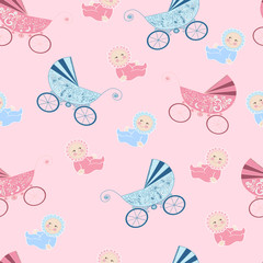 Seamless pattern with baby prams