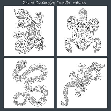 Set of reptiles, coloring page.