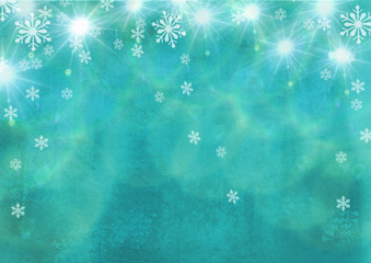 Beautiful festive abstract grunge background with snowflakes and shining stars.