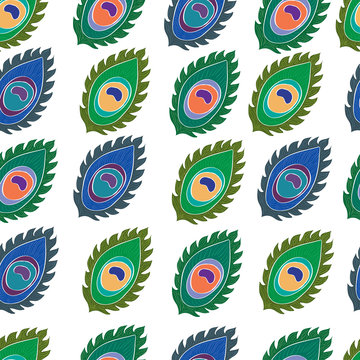 Seamless pattern with peacock  feather 