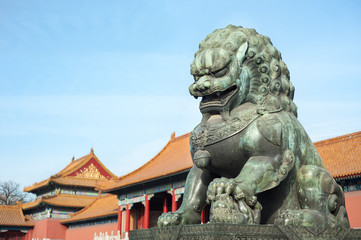 Bronze lion guardian at the Forbidden City, Beijing