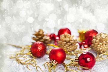 Fototapeta na wymiar Christmas decorations against holiday background