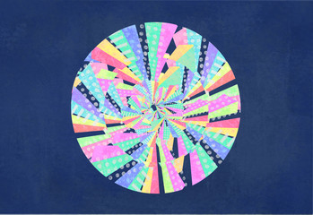 Abstract colorful circle. Curved lines, geometric shapes, dots, zigzag, Color wheel. Hypnosis, psychedelic.