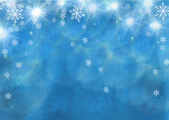 Beautiful festive abstract grunge background with snowflakes and shining stars.