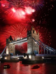 Fototapeten Tower bridge with firework, celebration of the New Year in London, UK © Tomas Marek