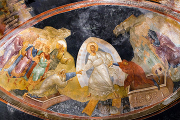 Anastasis fresco in the Church of the Holy Saviour in Chora in Istanbul,Turkey.