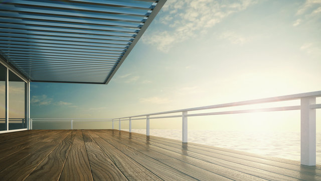 Roofed terrace of luxury residential house at the sea