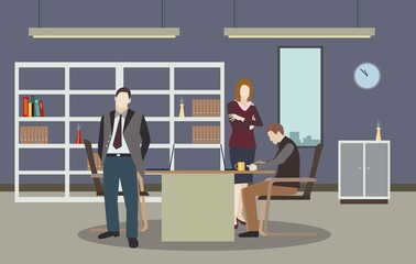 Typical working day in the office. Vector illustration.