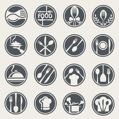 monochrome food and restaurant icon set