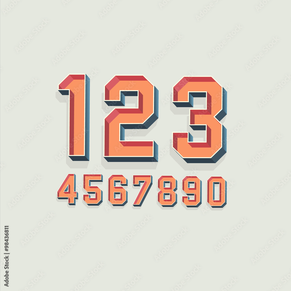 Poster vector retro 3d font with shadow. vintage numbers