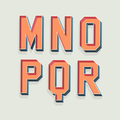 Vector Retro 3D Font with shadow. Vintage Alphabet from M to R