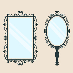 mirror square and  mirror with a handle on a background