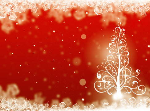 Red Christmas tree background. Winter card 