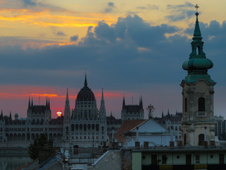 Fototapeta na wymiar View of Hungarian Parliament at sunset, Budapest Hungary