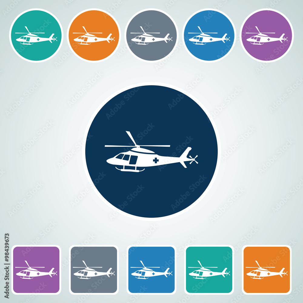Poster icon of helicopter in multi color circle & square shape. eps-10.
