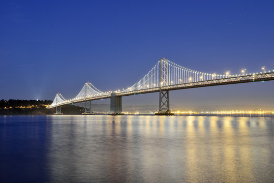USA, California, San Francisco, Oakland Bay Bridge and Yerba Buena Island at night