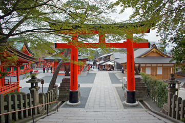 Fototapeta na wymiar Fushimi Inari Shrine, Kyoto, Japan, famous for its red Torii gates