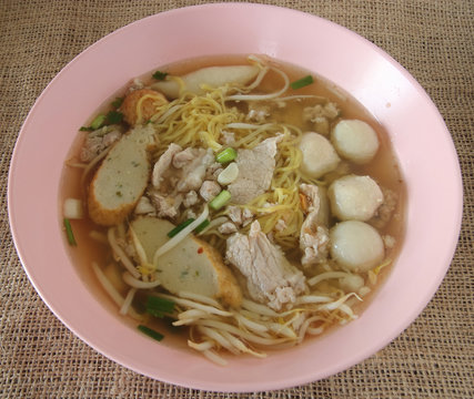 Asian style noodle with variety of pork and fish balls