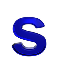 One lower case letter from blue glass alphabet set, isolated on white. Computer generated 3D photo rendering