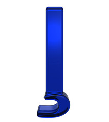 One letter from blue glass alphabet set, isolated on white. Computer generated 3D photo rendering.