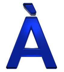 One letter from blue glass alphabet set, isolated on white. Computer generated 3D photo rendering.