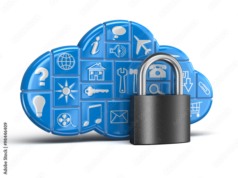 Poster cloud and lock. image with clipping path.