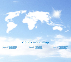 World map as clouds with the sky on the background